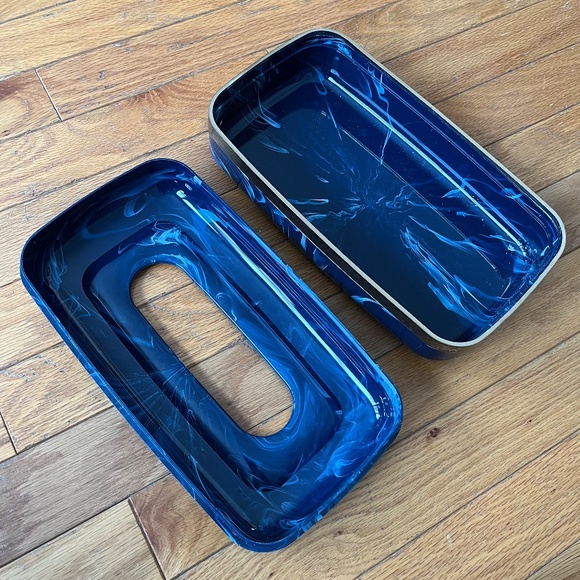 Vintage 90s Navy Blue Marbelled Plastic Tissue Box Cover - Picture 5 of 6
